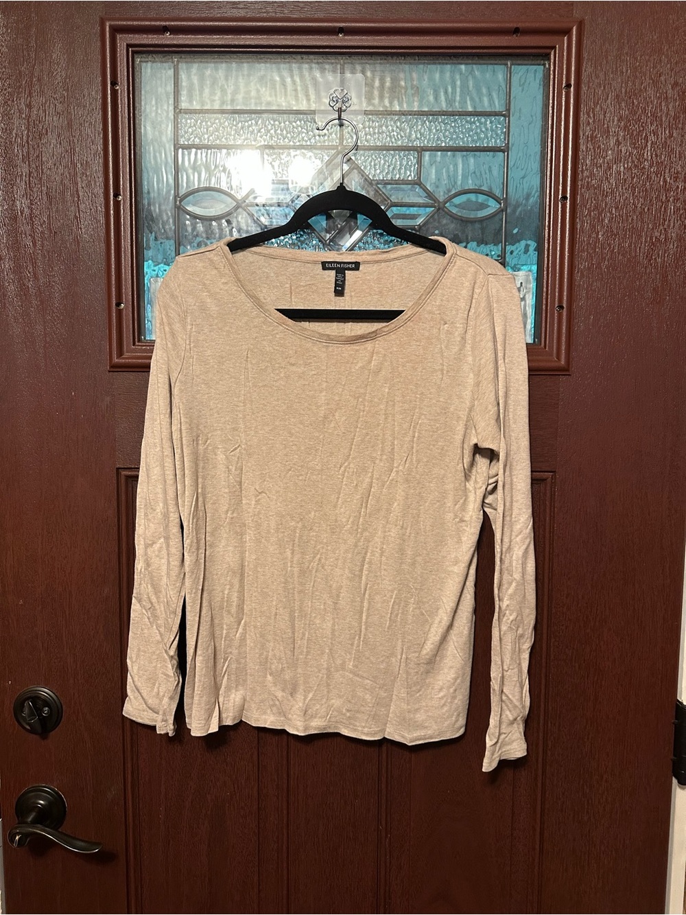 Eileen Fisher Lightweight Long-Sleeve Crewneck Top in Beige
